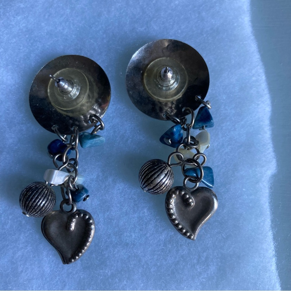 Vintage Silver and Blue Dangle Earrings - Picture 2 of 2